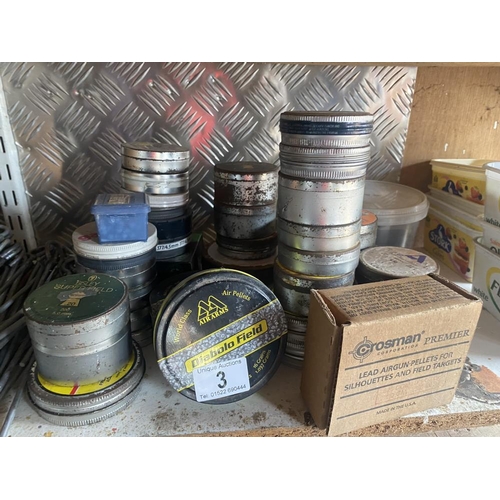 3 - A large quantity of .177, .22 and .25 airgun pellets. Most tins full or nearly full. Collect Only. A... 