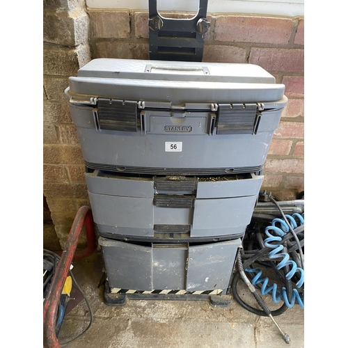 56 - A Stanley tower toolbox with a large quantity of Masonry bits, screws and nails. Collect Only.