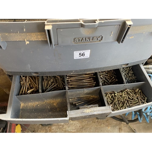 56 - A Stanley tower toolbox with a large quantity of Masonry bits, screws and nails. Collect Only.