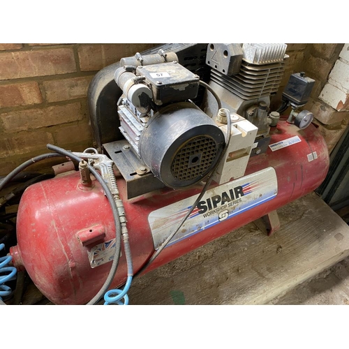 57 - A Sipair air compressor, 100 liters with tyre inflator. Collect Only.