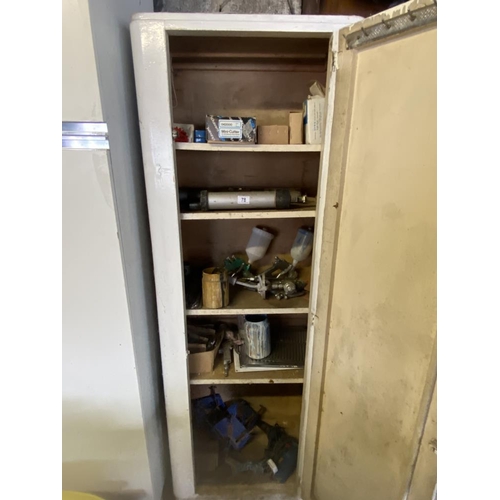 78 - 1 Cupboard full of spray equipment, grease guns, corner clamps, electric screwdriver and metal cutte... 