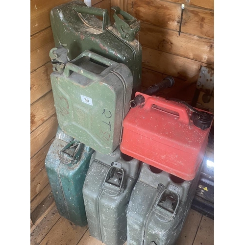 89 - 5 metal jerry cans. Collect Only.