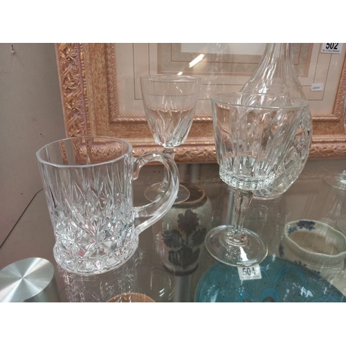 503 - A cut glass decanter and selection of glasses.
Collect Only.