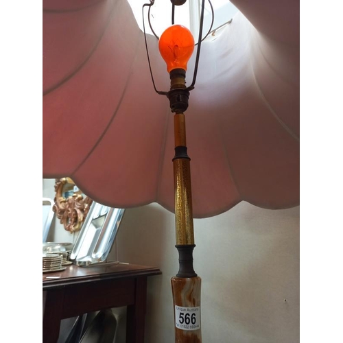 566 - A vintage onyx and brass floor standing standard lamp. Collect Only.