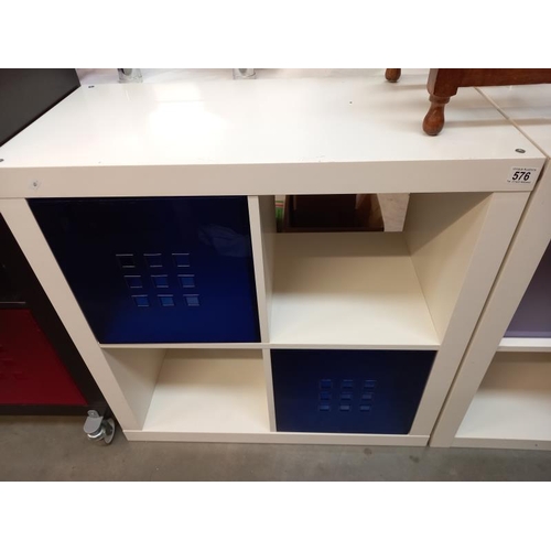 576 - 2 White storage units with blue plastic drawers. 79cm x 39cm x 79cm. Collect Only.