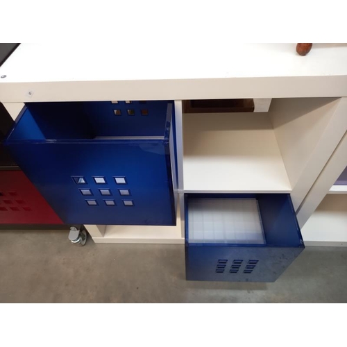 576 - 2 White storage units with blue plastic drawers. 79cm x 39cm x 79cm. Collect Only.