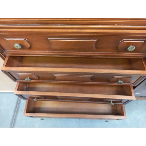 583 - A mahogany veneered chest of drawers. 78cm x 38cm x height 92cm. Collect Only.