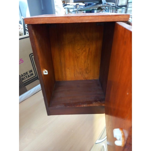 584 - A small dark wood stained wall cupboard. 32cm x 26cm x 43cm. Collect Only.