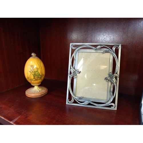 602 - A boxed Macintosh sea gems letter opener and an art nouveau style photo frame, clock, etc.