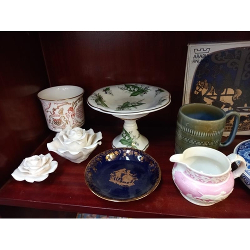 603 - A Delft lidded pot, Wade tankard, pink Japanese jug, Limoge dish, etc.