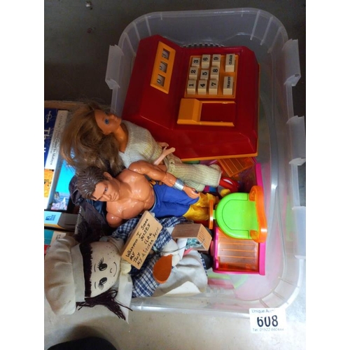 608 - A box of toys including Mattel Barbie? Doll.