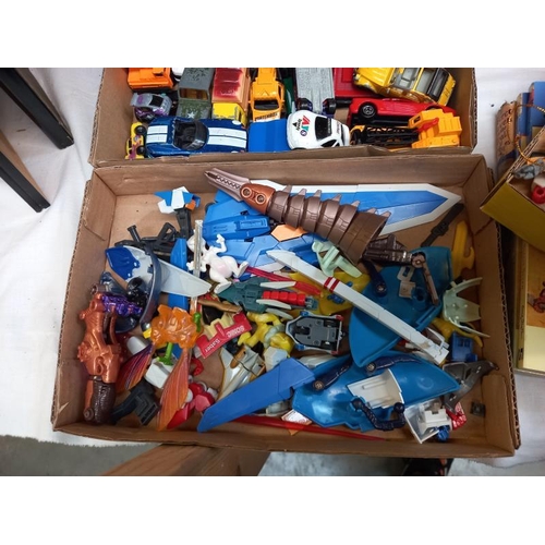 631 - 3 boxes of toy cars, figures, etc.