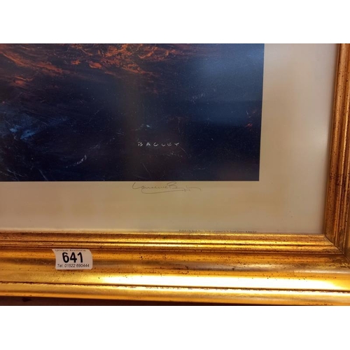 641 - A large gilt framed sailing print titled 'A Fastnet Rescue' signed by Laurence Bagley. Collect Only.