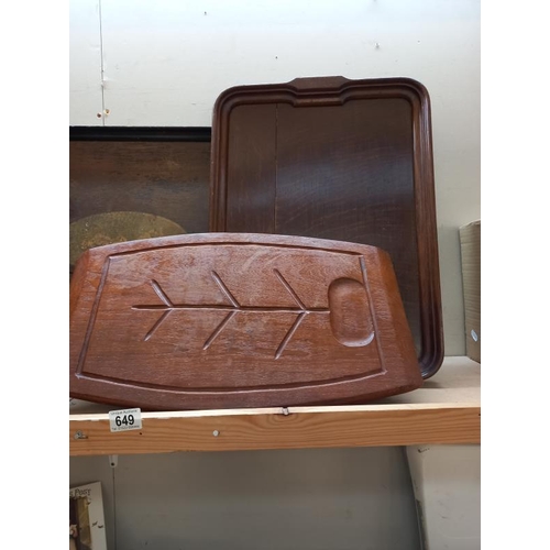 649 - Edwardian oak trays, tribal carving, etc.