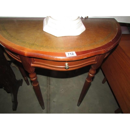 712 - A D shaped hall table with leather inset top. COLLECT ONLY.