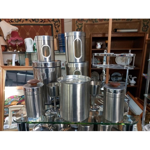 656 - A large quantity of stainless steel kitchen/table ware. Collect only