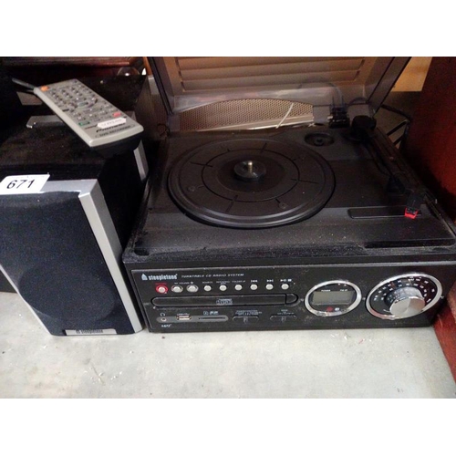 671 - A Steepletone CD radio system, a wireless stereo speaker system & a Sony compact disc receiver