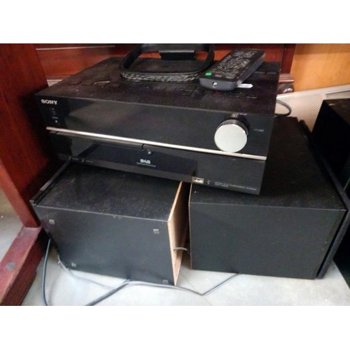 671 - A Steepletone CD radio system, a wireless stereo speaker system & a Sony compact disc receiver