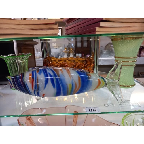 702 - A coloured glass fish & a quantity of art deco glass bowls etc.