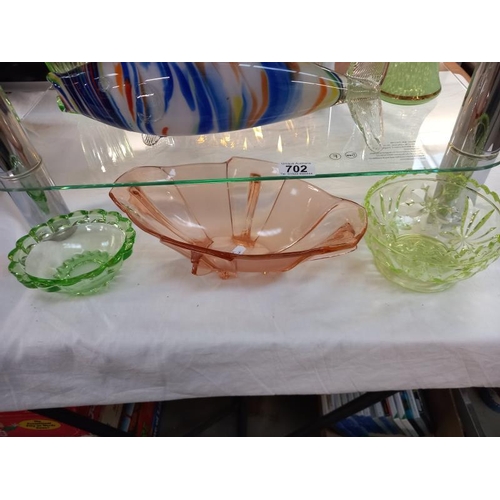 702 - A coloured glass fish & a quantity of art deco glass bowls etc.