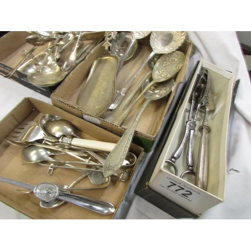 772 - Three trays of assorted cutlery.