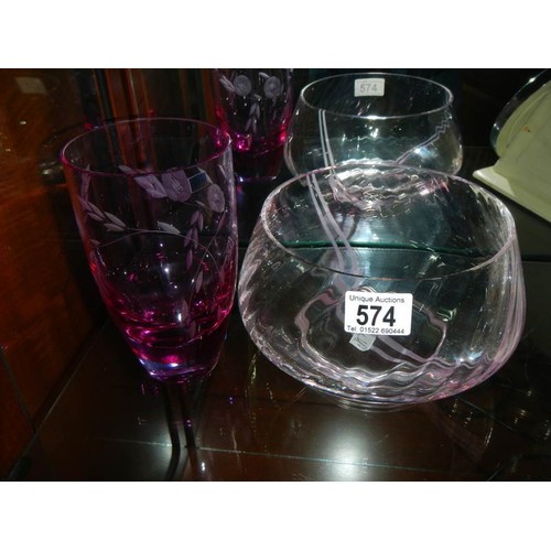 574 - Two good items of glass ware.