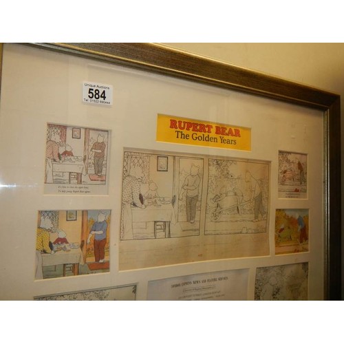 584 - A framed and glazed Rupert Bear Golden Years collage.