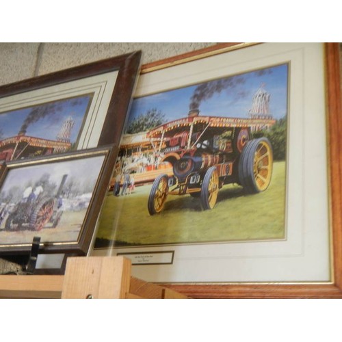 592 - Four steam/traction engine prints and a mug.