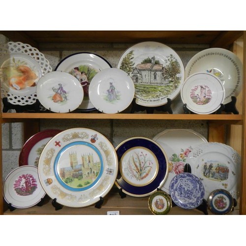 593 - Two shelves of assorted collector's plates.