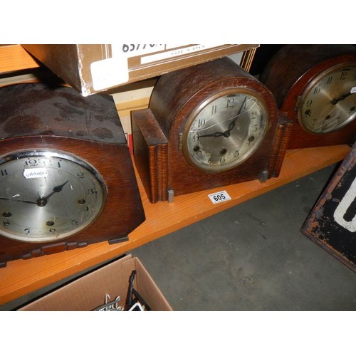 605 - Three old mantel clocks.