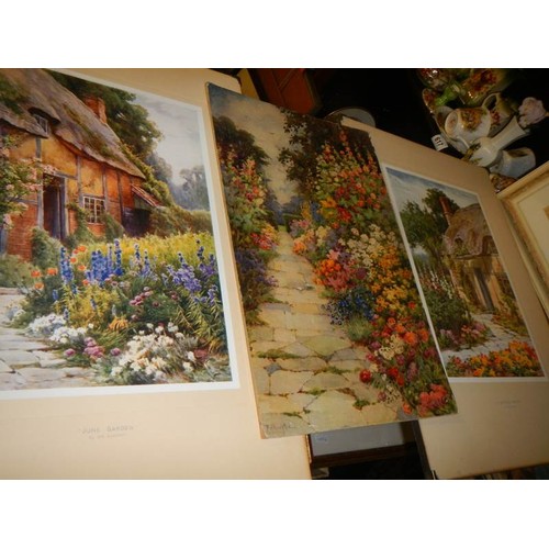 609 - Four shelves of assorted prints etc.,