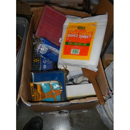 644 - A mixed lot including dust sheet, tools etc.,