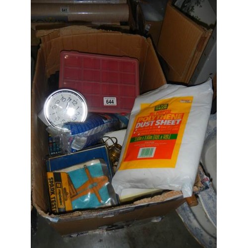 644 - A mixed lot including dust sheet, tools etc.,