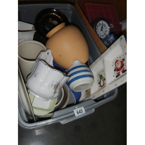 645 - A large box of ceramic plant pots etc.,