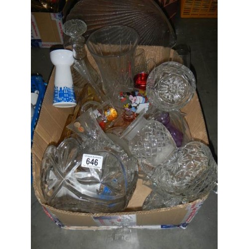 646 - A large box of assorted glass ware.