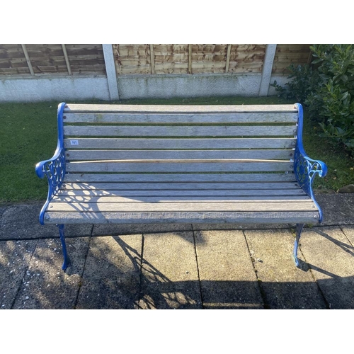 161 - A garden bench. 50 inch long. Oak slats, cast ends. Good condition. Collect Only.