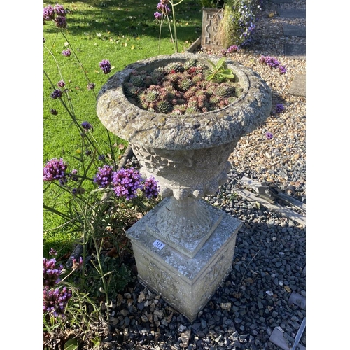 173 - A 3ft high urn on a plinth. Collect Only.