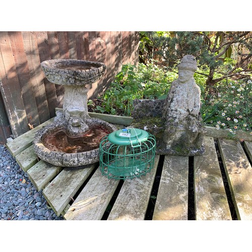 192 - A bird bath, a statue and a bird feeder. Collect Only.