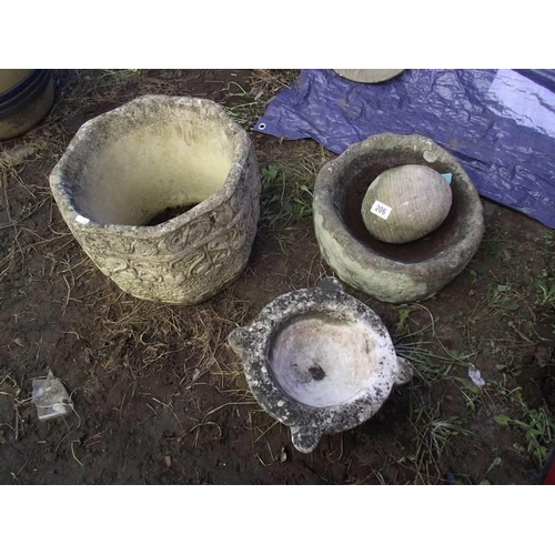 206 - Four items of garden stoneware including chalice. COLLECT ONLY.