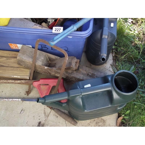 227 - A large box of tools, watering cans etc., COLLECT ONLY.