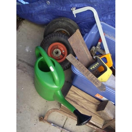 227 - A large box of tools, watering cans etc., COLLECT ONLY.