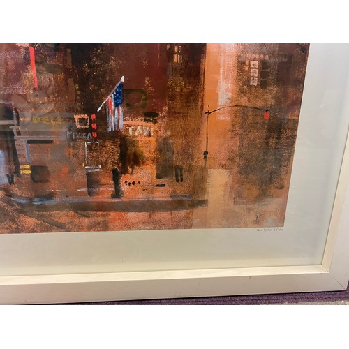 503 - A white framed and glazed print New Yorker amd Cabs by Colin Ruffell