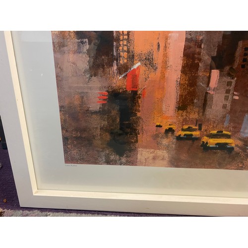 503 - A white framed and glazed print New Yorker amd Cabs by Colin Ruffell