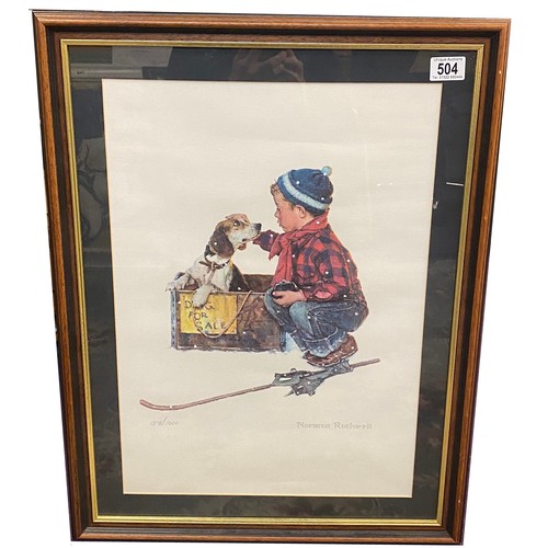 504 - A Limited Edition framed Norman Rockwell print 1278/1600 Boy with Puppy. 52cm w 67 cm h