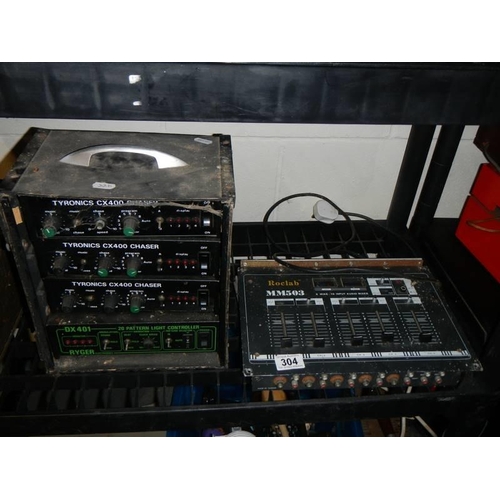 304 - A Roclab 10 input audio mixer and a Tyronics rack lights chaser, COLLECT ONLY.