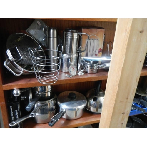 380 - A large mixed lot of metalware - teapots, pans etc.,