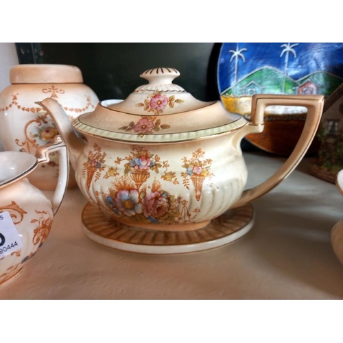 415 - A Crown Devon 3 piece tea set & a biscuit barrel