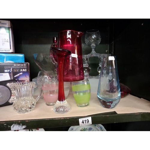 419 - A quantity of good glassware including cranberry glass