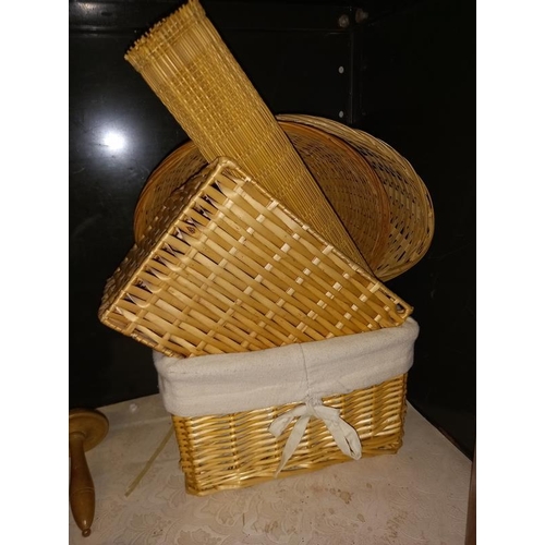 458 - A quantity of wood & wicker items, Companion set, a barometer A/F barometer & baskets etc.