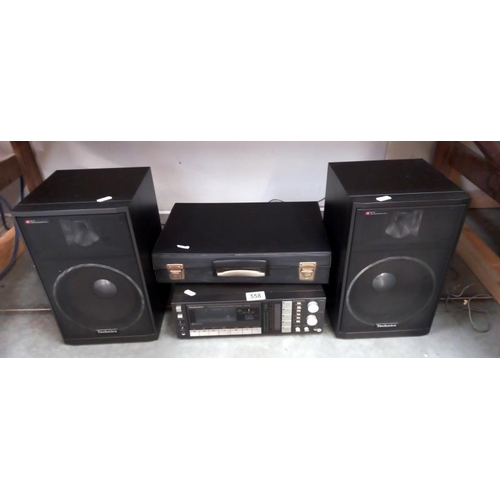 558 - A Technics 5A-K6L cassette/radio and tuner and 2 Technics SBF5 speakers